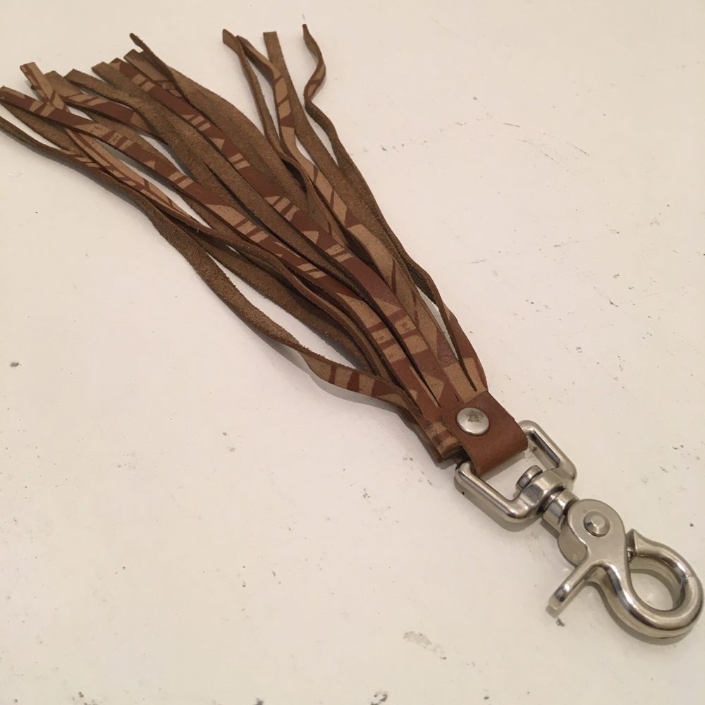 NEW Free People brown leather fringed key chain for purse bag boho bohemian